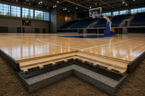 Cancha de baloncesto, vista de sección transversal. Cesped Group