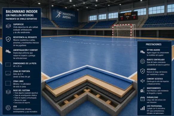 Pista de balonmano, vista de sección transversal. Cesped Group