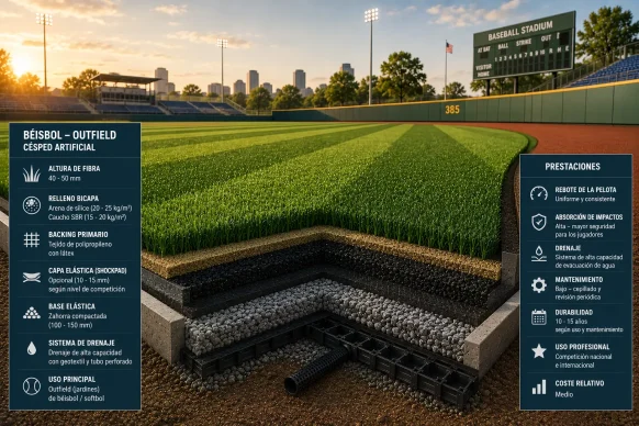 Campo de béisbol, vista de sección transversal. Cesped Group