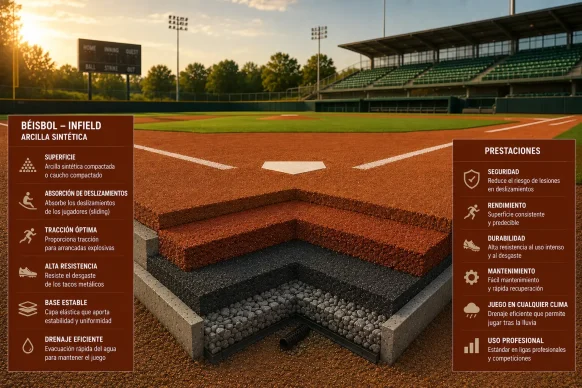 Campo de béisbol, vista de sección transversal. Cesped Group