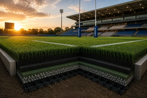 Campo de rugby, vista de sección transversal. Cesped Group