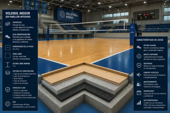 Campo de voleibol, vista de sección transversal. Cesped Group