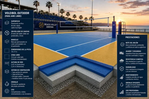 Campo de voleibol, vista de sección transversal. Cesped Group