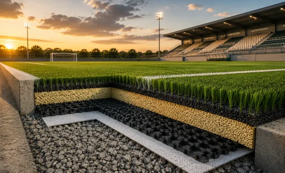 Campo de fútbol, vista de sección transversal. Cesped Group