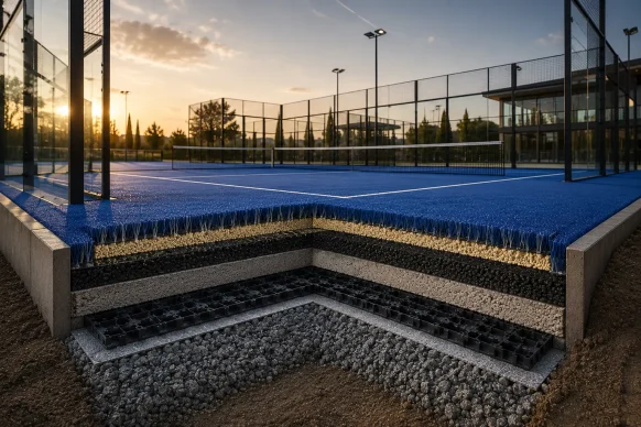 Pista de padel, vista de sección transversal. Cesped Group
