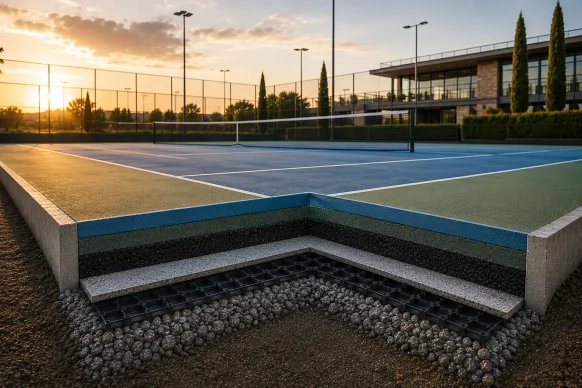 Pista de tenis, vista de sección transversal. Cesped Group