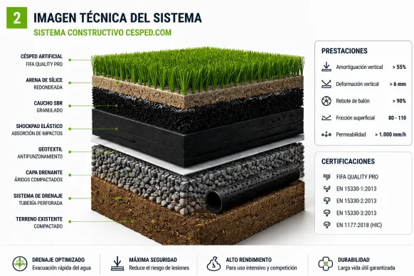 Instalación campo fútbol - Imagen Técnica del Sistema- Césped Group